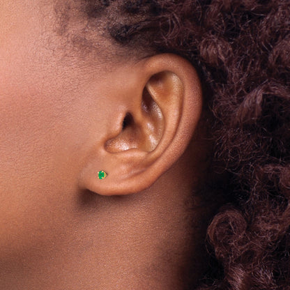 14K Yellow Gold Madi K 3mm Imitation Emerald Birthstone Earrings (May)