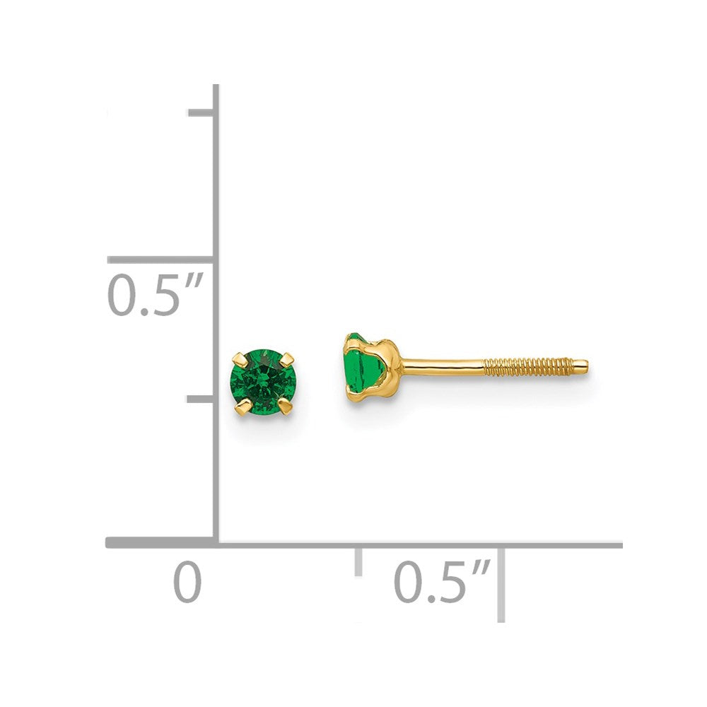 14K Yellow Gold Madi K 3mm Imitation Emerald Birthstone Earrings (May)
