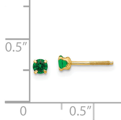 14K Yellow Gold Madi K 3mm Imitation Emerald Birthstone Earrings (May)