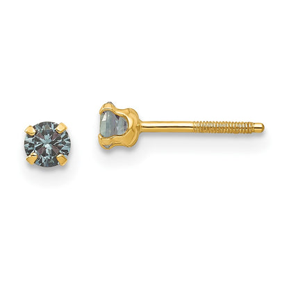 14K Yellow Gold Madi K 3mm Imitation Alexandrite Birthstone Earrings (Jun)