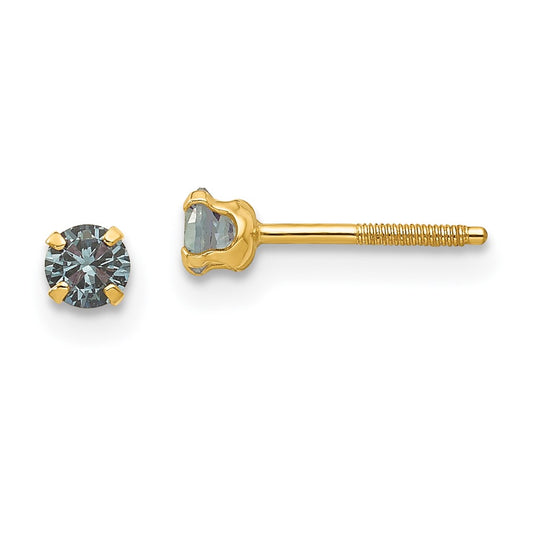14K Yellow Gold Madi K 3mm Imitation Alexandrite Birthstone Earrings (Jun)