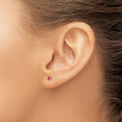14K Yellow Gold Madi K 3mm Imitation Ruby Birthstone Earrings (Jul)