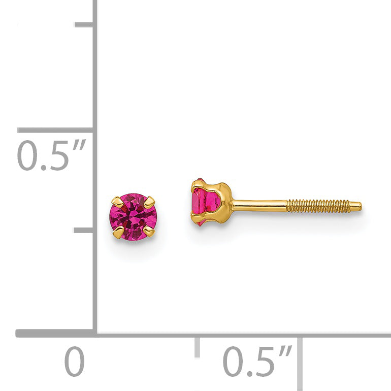 14K Yellow Gold Madi K 3mm Imitation Ruby Birthstone Earrings (Jul)