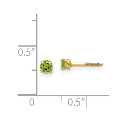 14K Yellow Gold Madi K 3mm Imitation Peridot Earrings (Aug)