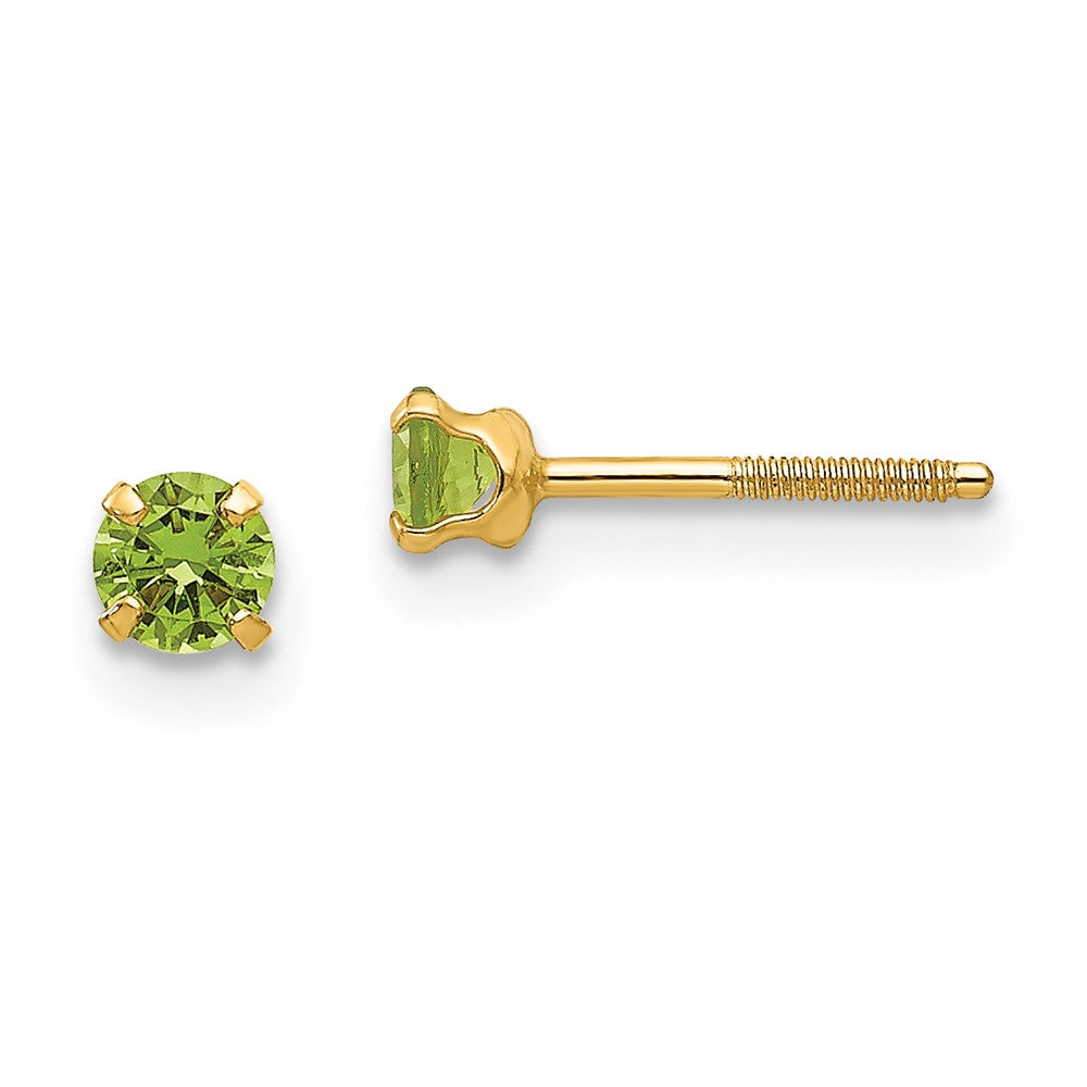 14K Yellow Gold Madi K 3mm Imitation Peridot Earrings (Aug)