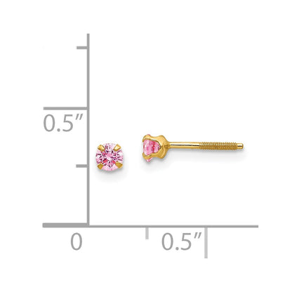 14K Yellow Gold Madi K 3mm Imitation Pink Tourmaline Birthstone Earrings (Oct)