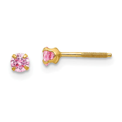 14K Yellow Gold Madi K 3mm Imitation Pink Tourmaline Birthstone Earrings (Oct)