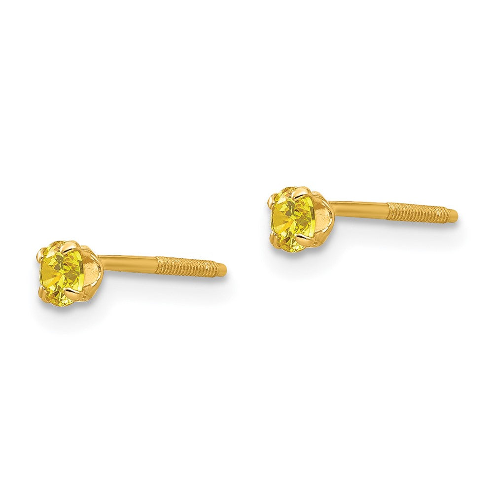 14K Yellow Gold Madi K 3mm Imitation Citrine Birthstone Earrings (Nov)