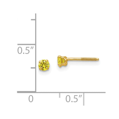 14K Yellow Gold Madi K 3mm Imitation Citrine Birthstone Earrings (Nov)