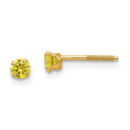 14K Yellow Gold Madi K 3mm Imitation Citrine Birthstone Earrings (Nov)