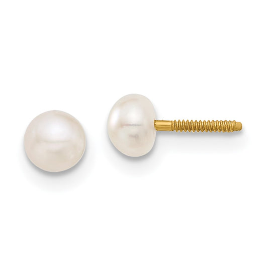 14K Yellow Gold Madi K 4 5mm White Button Freshwater Cultured Pearl Screwback Post Earrings