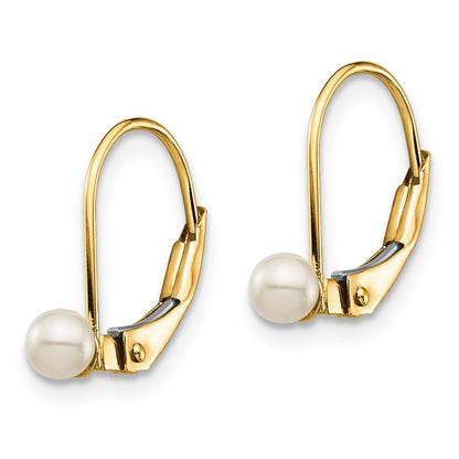 14K Yellow Gold Madi K 3 4mm White Round Freshwater Cultured Pearl Leverback Earrings