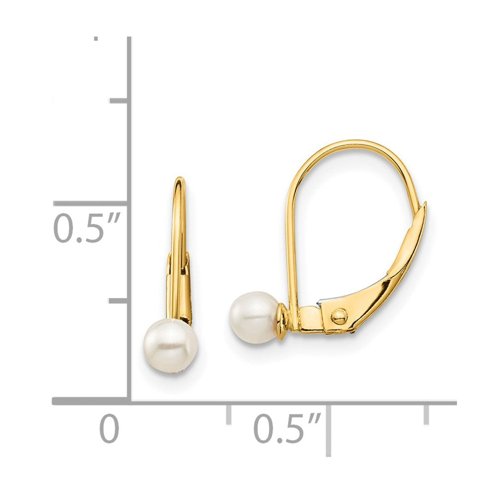 14K Yellow Gold Madi K 3 4mm White Round Freshwater Cultured Pearl Leverback Earrings