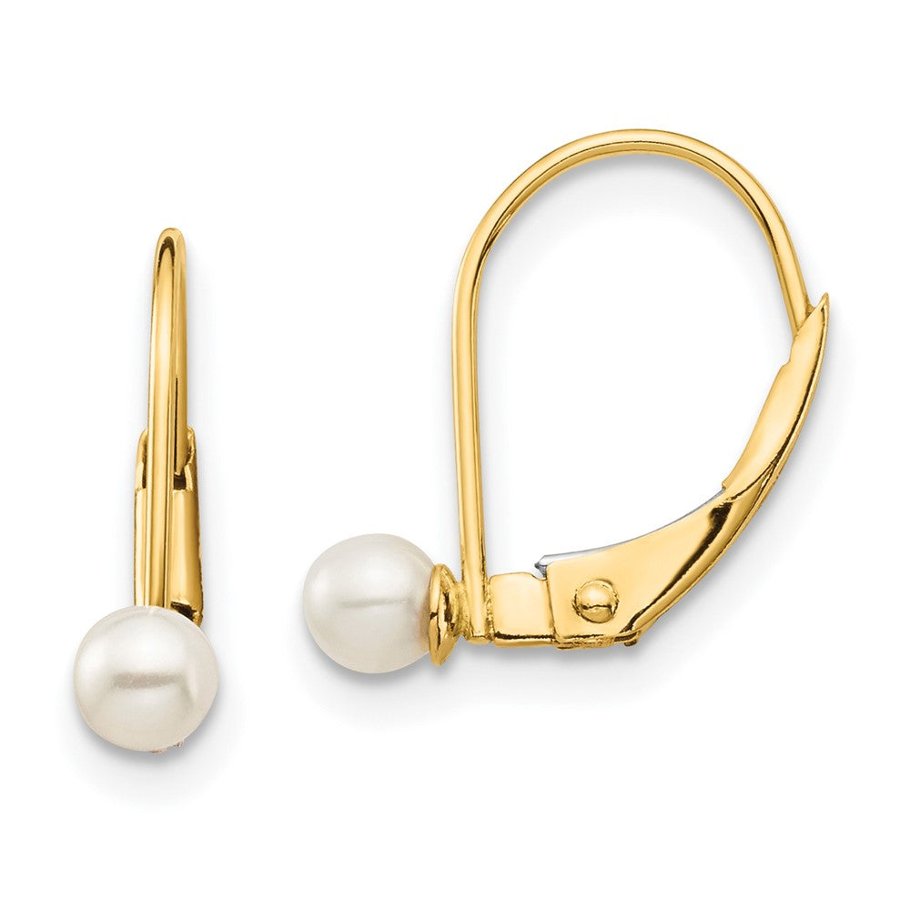 14K Yellow Gold Madi K 3 4mm White Round Freshwater Cultured Pearl Leverback Earrings