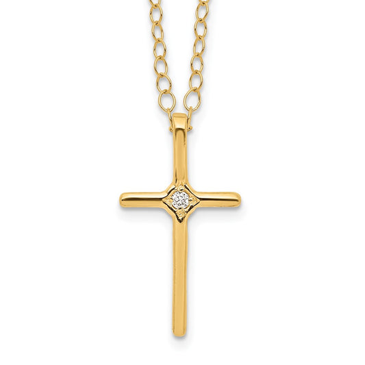 14K Yellow Gold Madi K .01Ct Diamond Cross Necklace