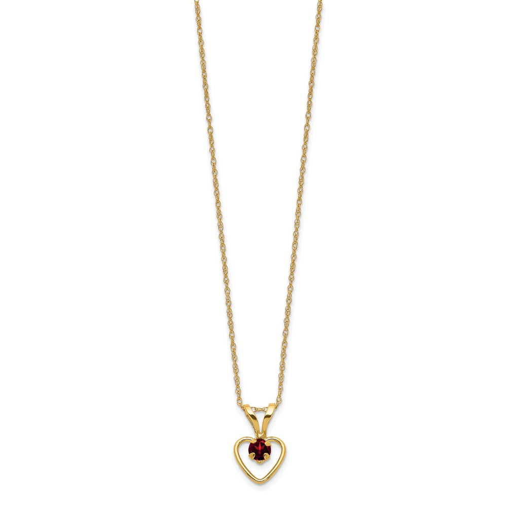 14K Yellow Gold Madi K 3mm Garnet Heart Birthstone Necklace