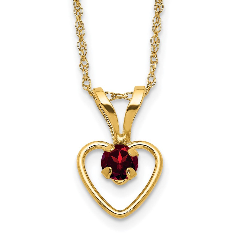 14K Yellow Gold Madi K 3mm Garnet Heart Birthstone Necklace