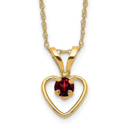 14K Yellow Gold Madi K 3mm Garnet Heart Birthstone Necklace