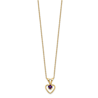 14K Yellow Gold Madi K 3mm Amethyst Heart Birthstone Necklace