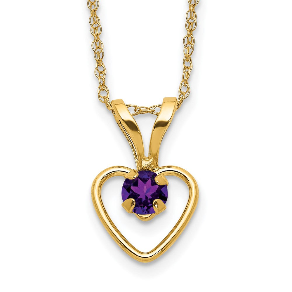 14K Yellow Gold Madi K 3mm Amethyst Heart Birthstone Necklace