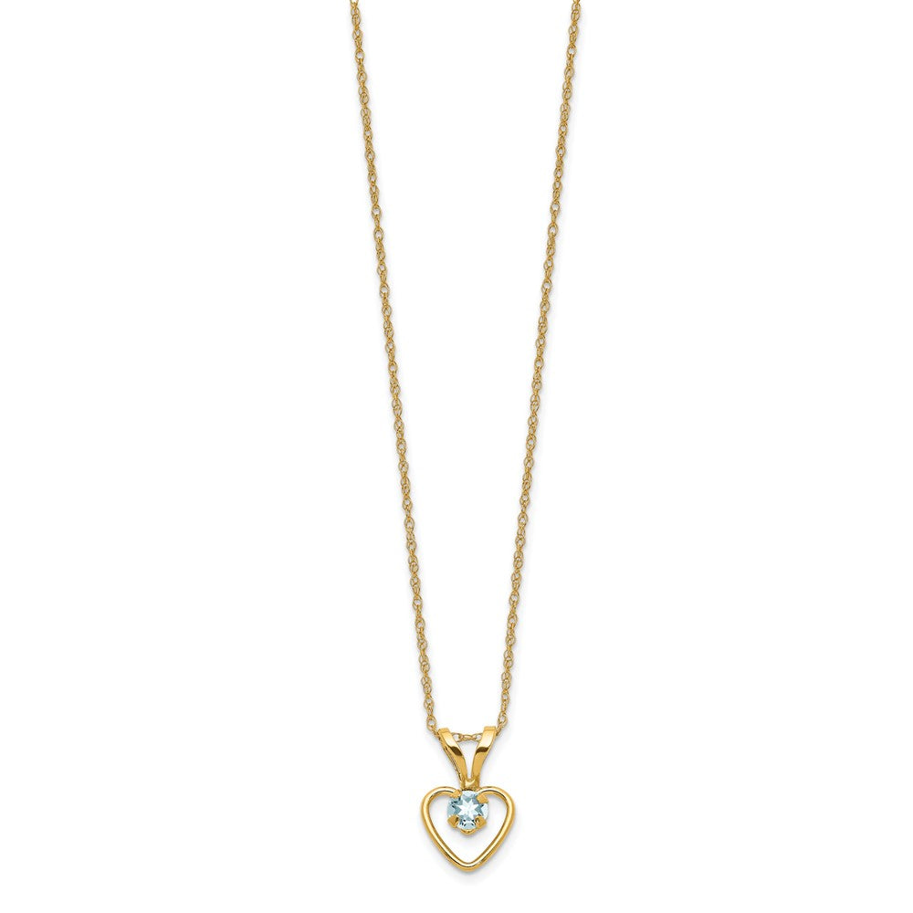 14K Yellow Gold Madi K 3mm Aquamarine Heart Birthstone Necklace