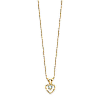 14K Yellow Gold Madi K 3mm Aquamarine Heart Birthstone Necklace