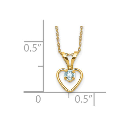 14K Yellow Gold Madi K 3mm Aquamarine Heart Birthstone Necklace