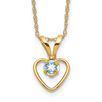 14K Yellow Gold Madi K 3mm Aquamarine Heart Birthstone Necklace