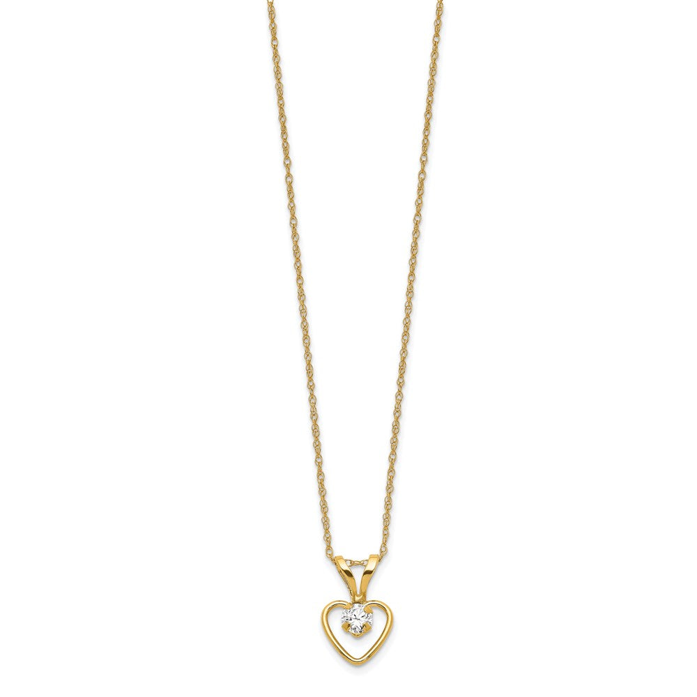 14K Yellow Gold Madi K 3mm White Zircon Heart Birthstone Necklace