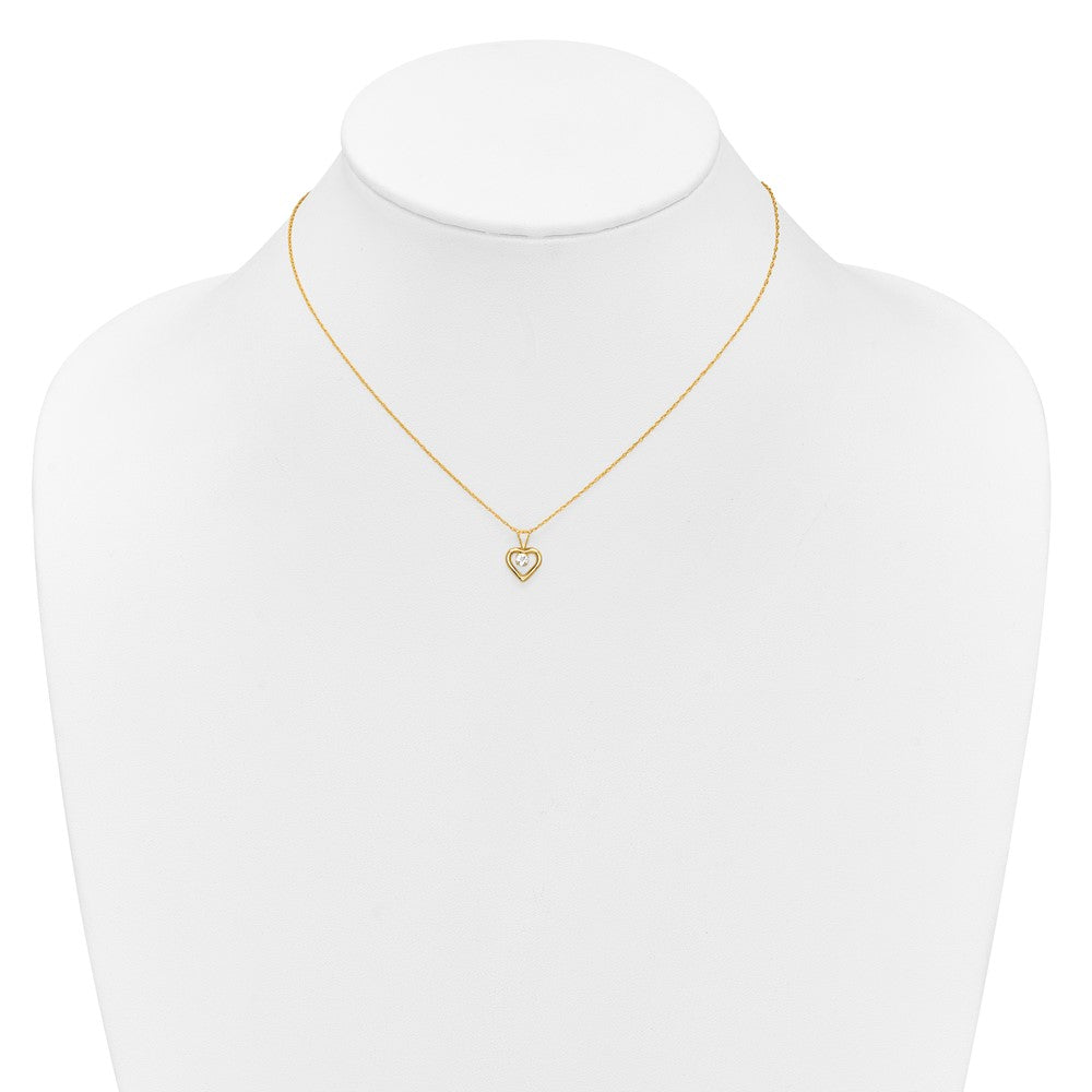 14K Yellow Gold Madi K 3mm White Zircon Heart Birthstone Necklace