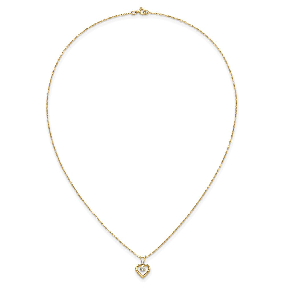 14K Yellow Gold Madi K 3mm White Zircon Heart Birthstone Necklace