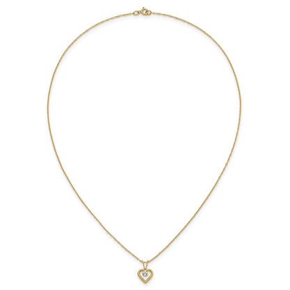 14K Yellow Gold Madi K 3mm White Zircon Heart Birthstone Necklace