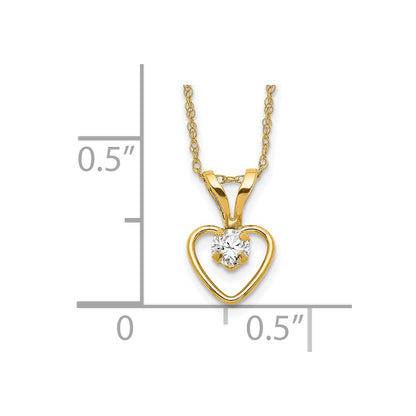 14K Yellow Gold Madi K 3mm White Zircon Heart Birthstone Necklace
