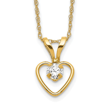 14K Yellow Gold Madi K 3mm White Zircon Heart Birthstone Necklace