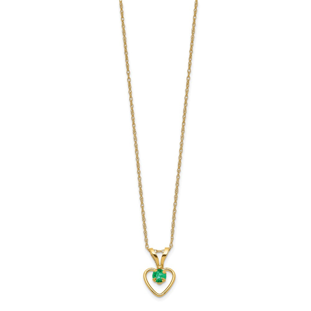14K Yellow Gold Madi K 3mm Emerald Heart Birthstone Necklace