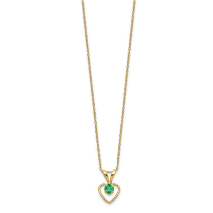 14K Yellow Gold Madi K 3mm Emerald Heart Birthstone Necklace