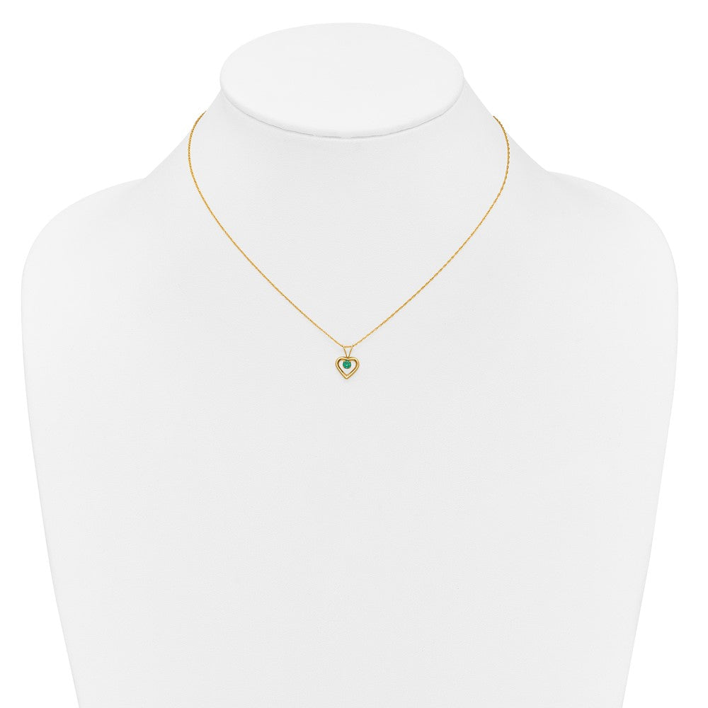 14K Yellow Gold Madi K 3mm Emerald Heart Birthstone Necklace