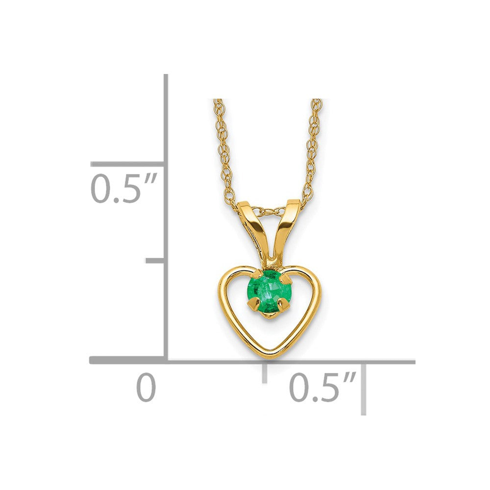 14K Yellow Gold Madi K 3mm Emerald Heart Birthstone Necklace