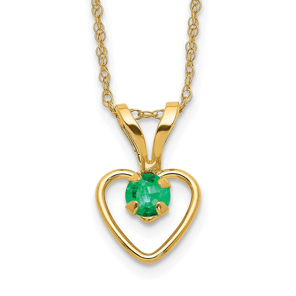 14K Yellow Gold Madi K 3mm Emerald Heart Birthstone Necklace