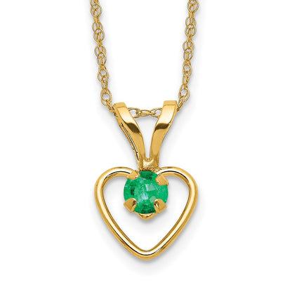 14K Yellow Gold Madi K 3mm Emerald Heart Birthstone Necklace