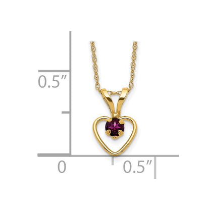 14K Yellow Gold Madi K 3mm Rhodolite Garnet Heart Birthstone Necklace