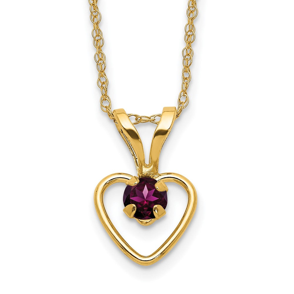 14K Yellow Gold Madi K 3mm Rhodolite Garnet Heart Birthstone Necklace