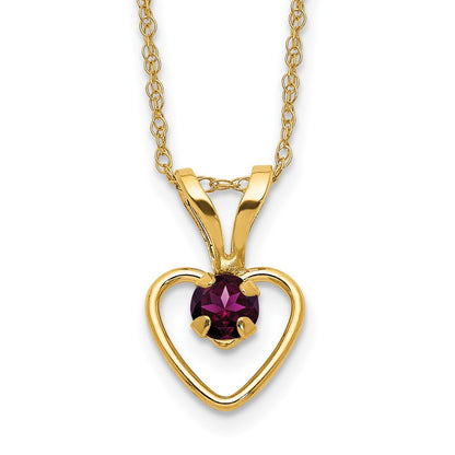 14K Yellow Gold Madi K 3mm Rhodolite Garnet Heart Birthstone Necklace