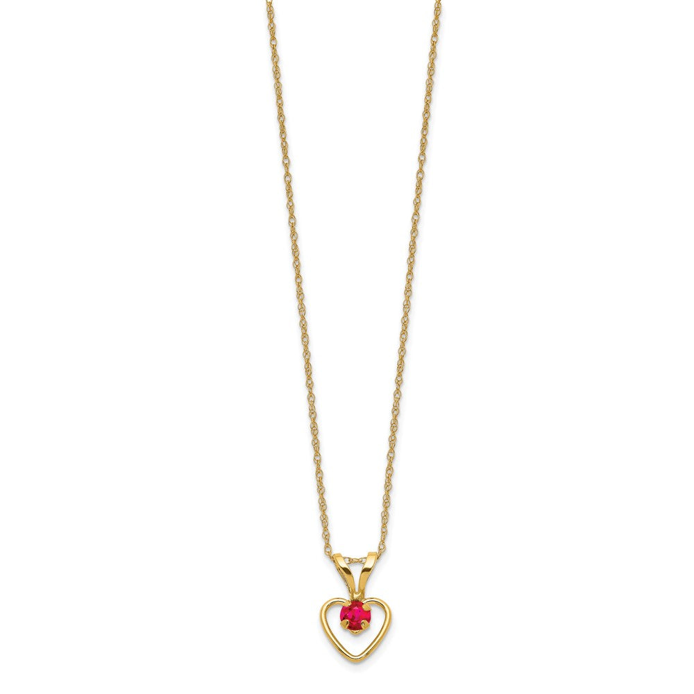 14K Yellow Gold Madi K 3mm Ruby Heart Birthstone Necklace
