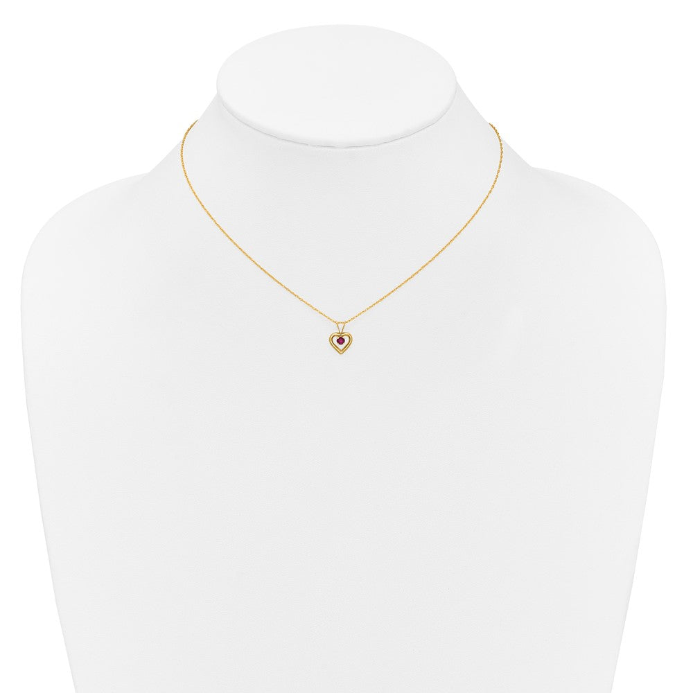 14K Yellow Gold Madi K 3mm Ruby Heart Birthstone Necklace