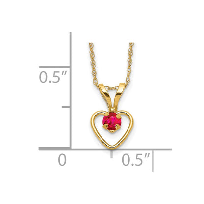 14K Yellow Gold Madi K 3mm Ruby Heart Birthstone Necklace