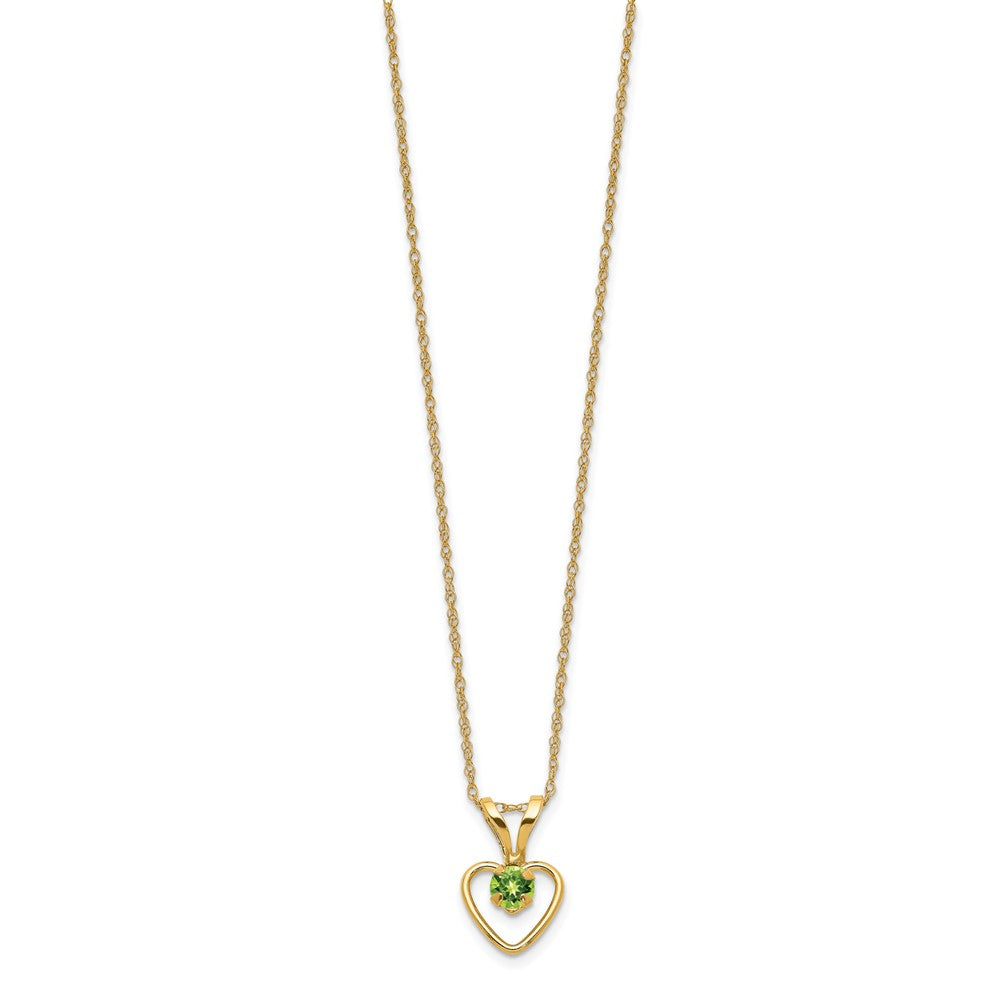 14K Yellow Gold Madi K 3mm Peridot Heart Birthstone Necklace