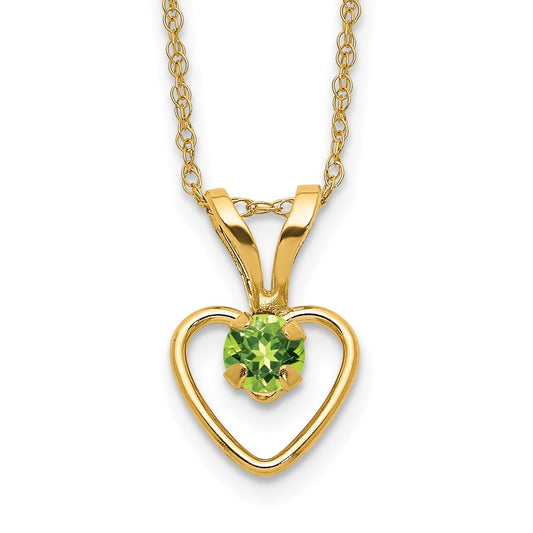 14K Yellow Gold Madi K 3mm Peridot Heart Birthstone Necklace