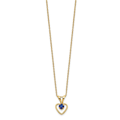 14K Yellow Gold Madi K 3mm Sapphire Heart Birthstone Necklace