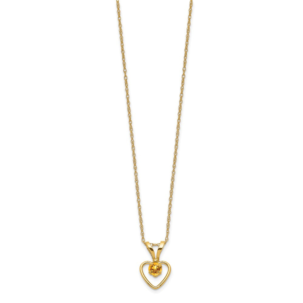 14K Yellow Gold Madi K 3mm Citrine Heart Birthstone Necklace